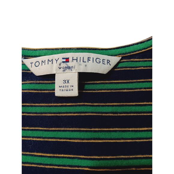 Y2K VINTAGE TOMMY HILFIGER Top Blouse Plus 3X VNeck Green Blue Flowy Casual Work - Picture 5 of 9